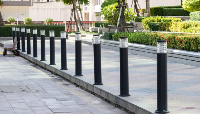 Black,Light,Steel,Bollards,On,Footpath.